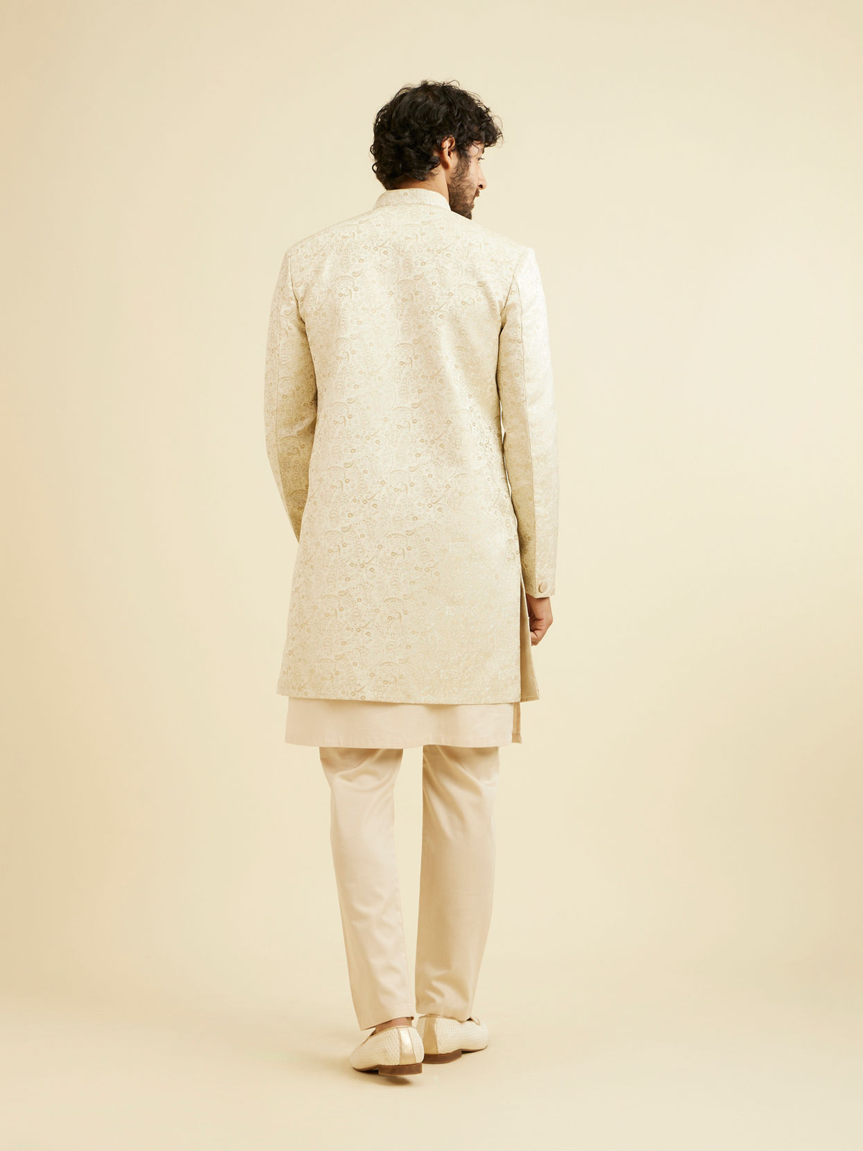 Manyavar Men Light Cream Paisley Indo Western