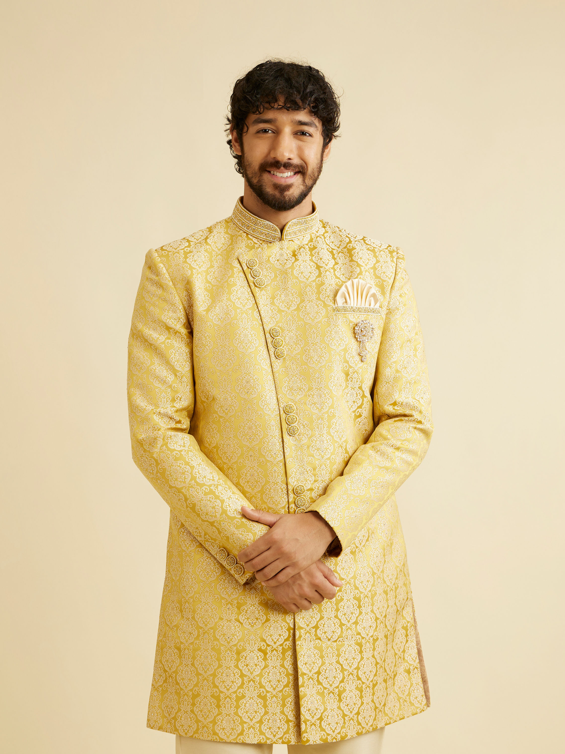 Manyavar Men Bright Yellow Indo Western