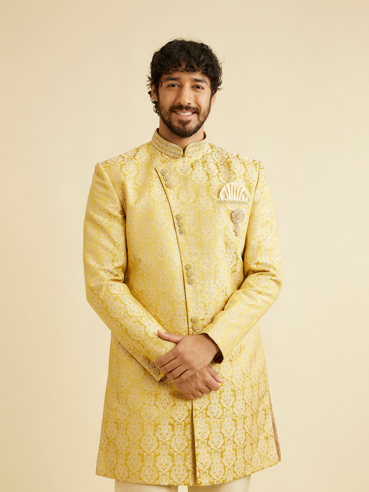 Manyavar Men Bright Yellow Indo Western image number 0