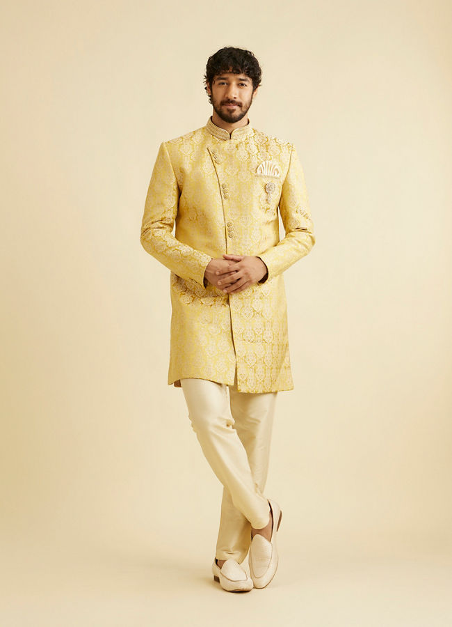 Manyavar Men Bright Yellow Indo Western image number 2