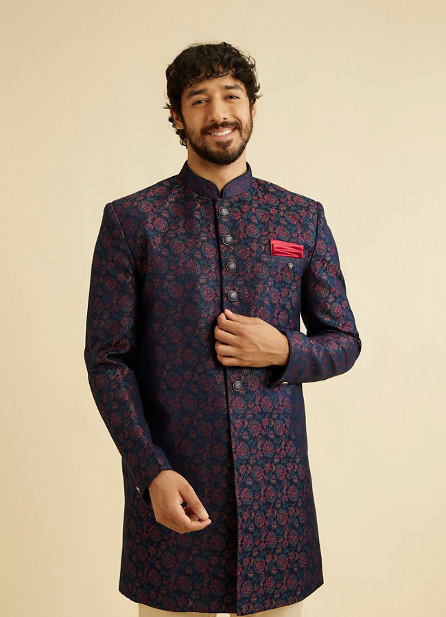 alt message - Manyavar Men Charismatic Blue Indo Western image number 0