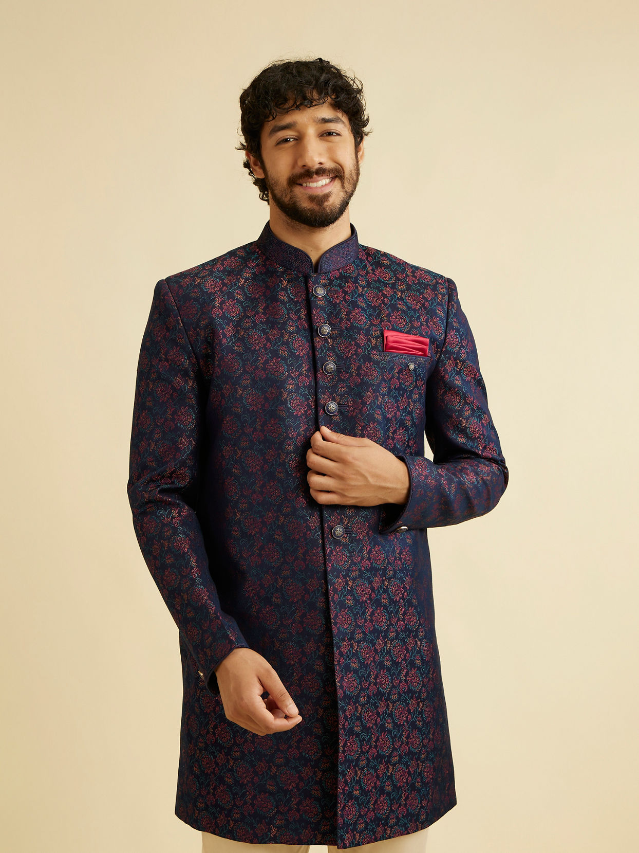 Manyavar Men Charismatic Blue Indo Western