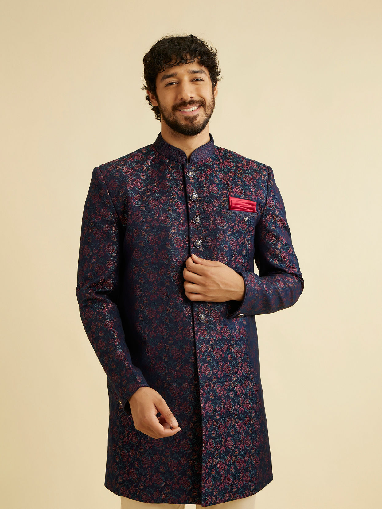 alt message - Manyavar Men Charismatic Blue Indo Western image number 0