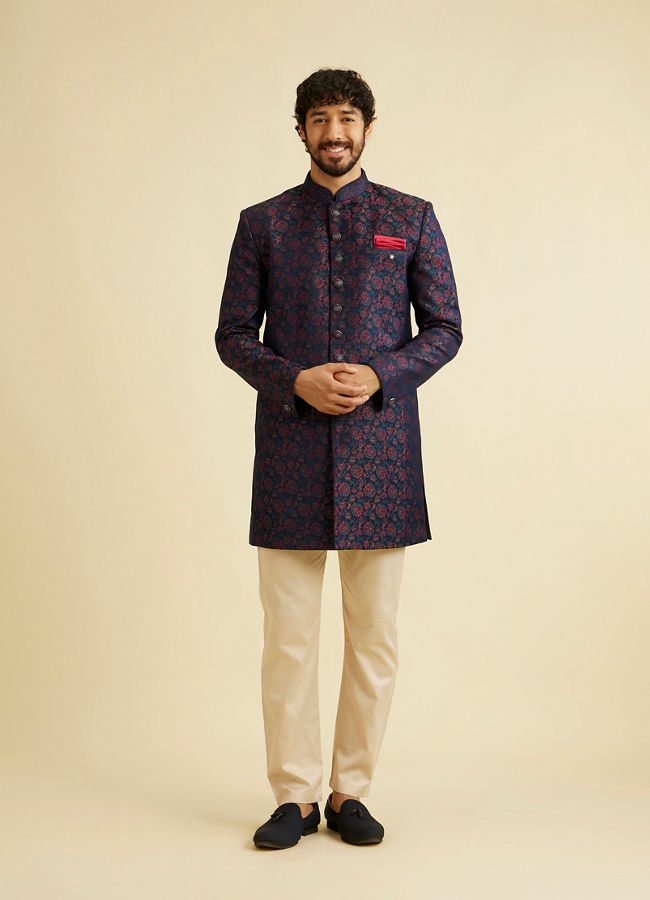 alt message - Manyavar Men Charismatic Blue Indo Western image number 2