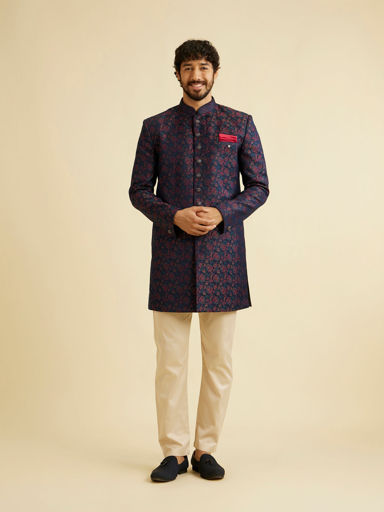 alt message - Manyavar Men Charismatic Blue Indo Western image number 2