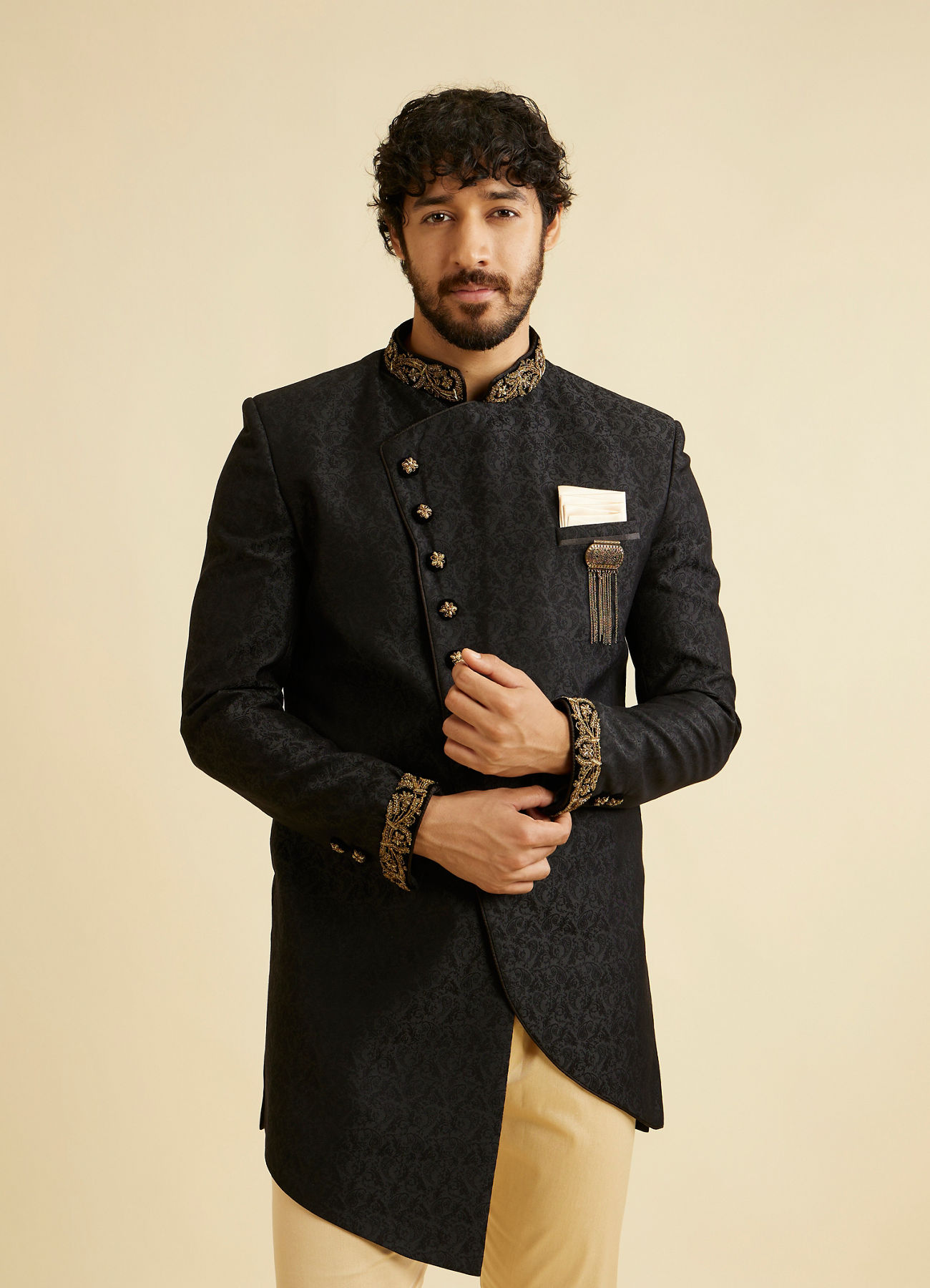 Manyavar Men Charismatic Black Indo Western