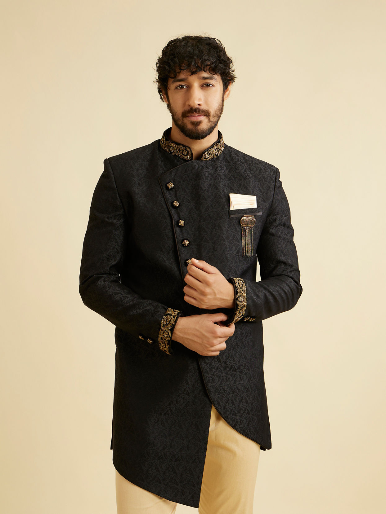 alt message - Manyavar Men Charismatic Black Indo Western image number 0