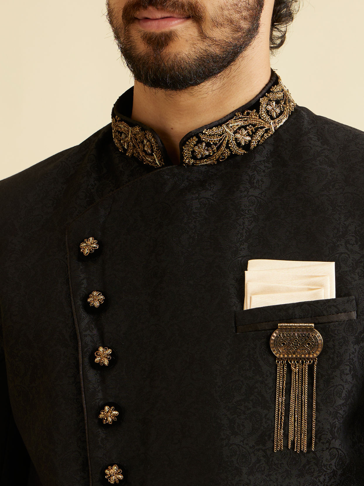 alt message - Manyavar Men Charismatic Black Indo Western image number 1