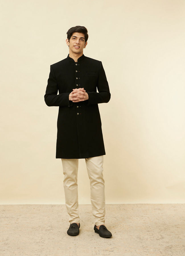 Manyavar Men Black Solid Indo Western