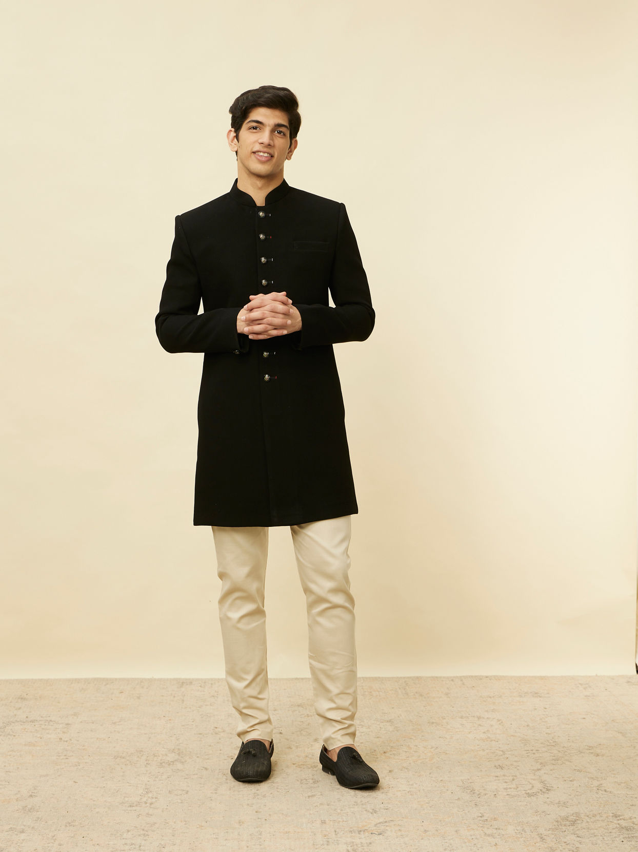 alt message - Manyavar Men Black Solid Indo Western image number 2