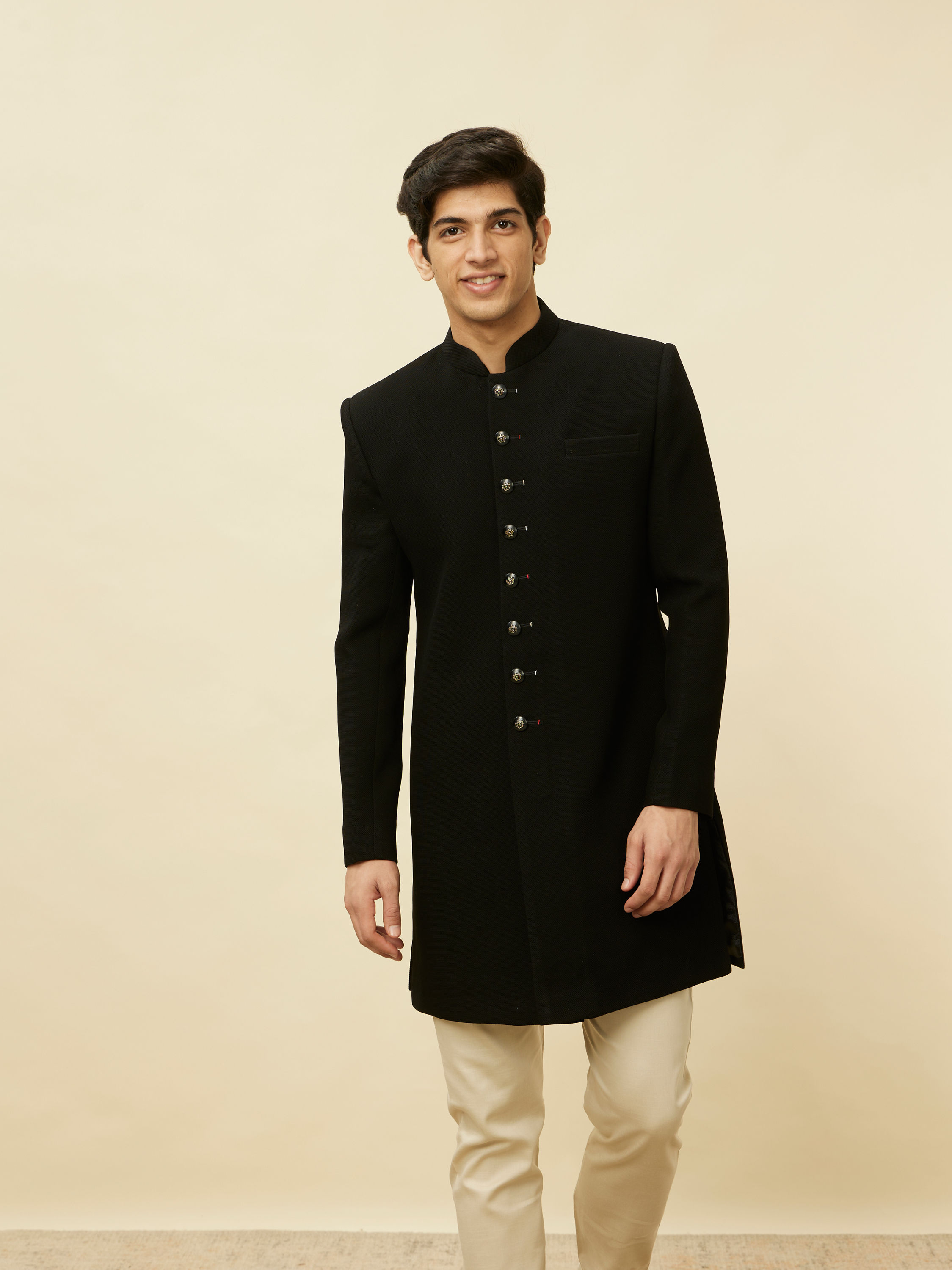 Manyavar Men Black Solid Indo Western