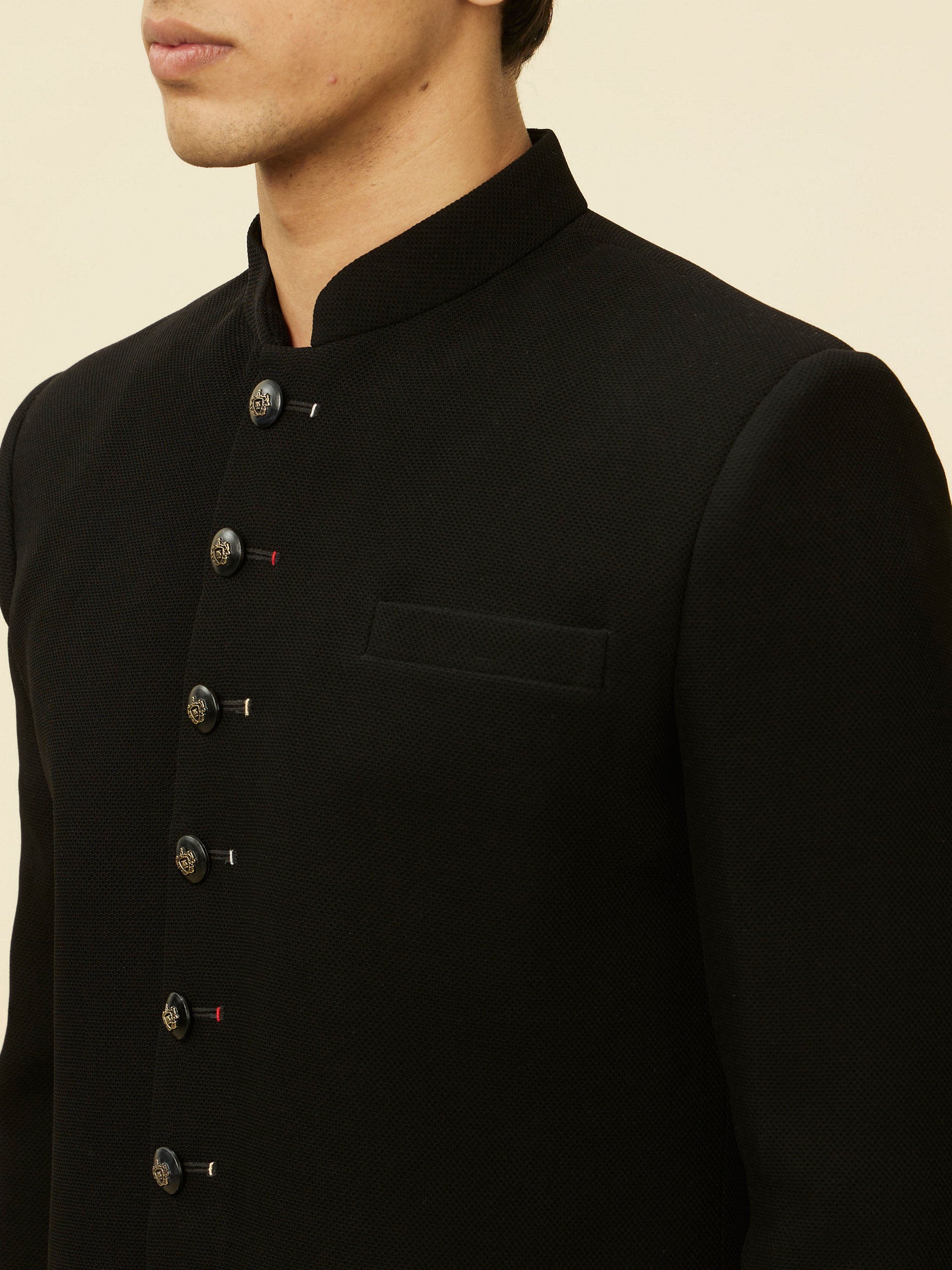 Manyavar Men Black Solid Indo Western