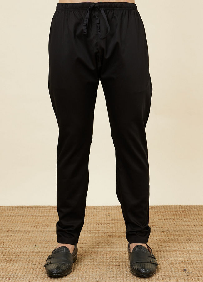 Manyavar Men Forest Green and Black Asymmetric Hem Indo Western Set