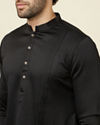 Manyavar Men Forest Green and Black Asymmetric Hem Indo Western Set