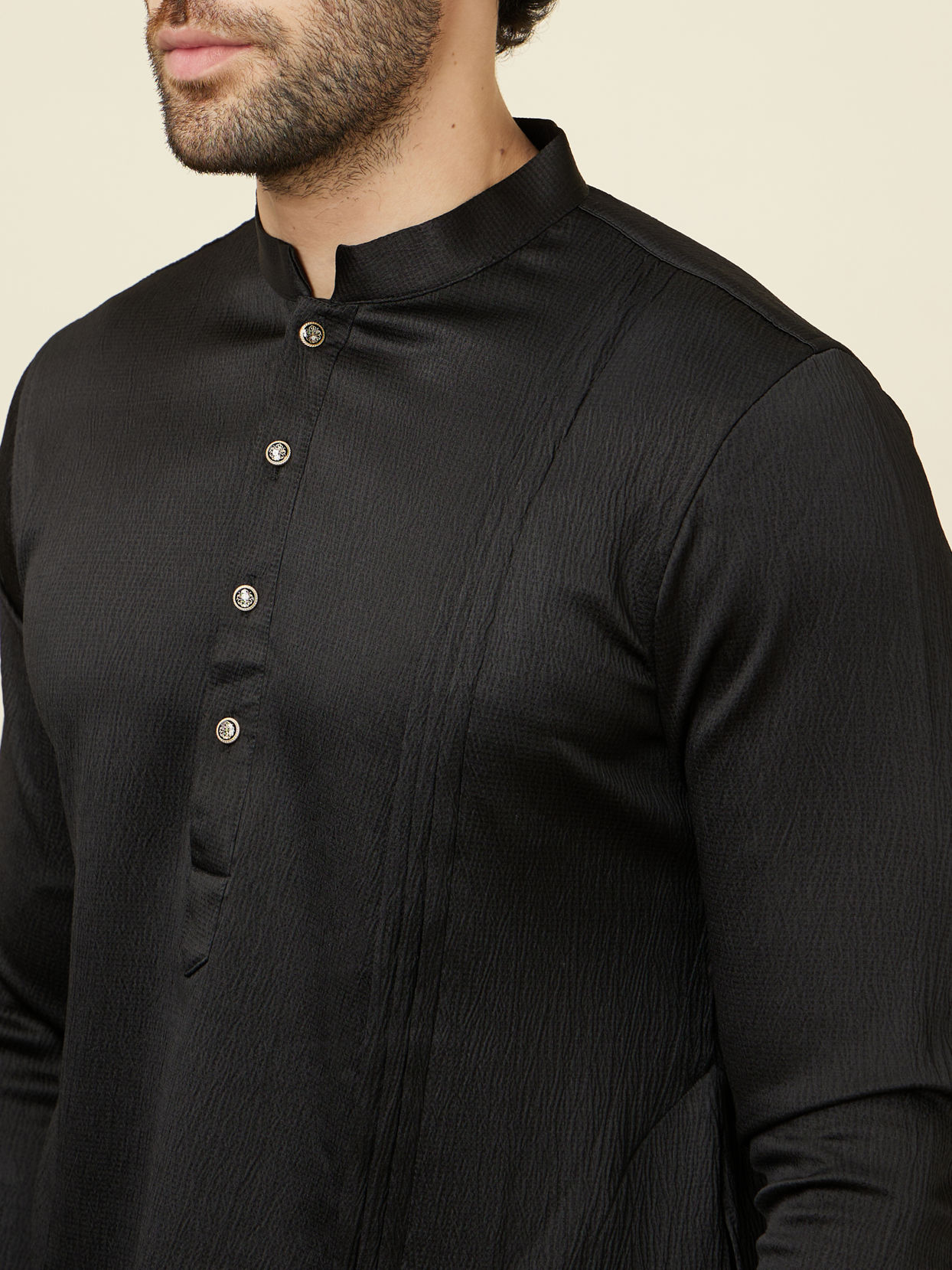 Manyavar Men Forest Green and Black Asymmetric Hem Indo Western Set