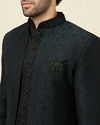 Manyavar Men Forest Green and Black Asymmetric Hem Indo Western Set