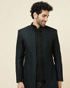 alt message - Manyavar Men Forest Green and Black Asymmetric Hem Indo-Western Set image number 0