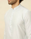 Manyavar Men Bright White Floral Patterned Angrakha Style Indo Western Set