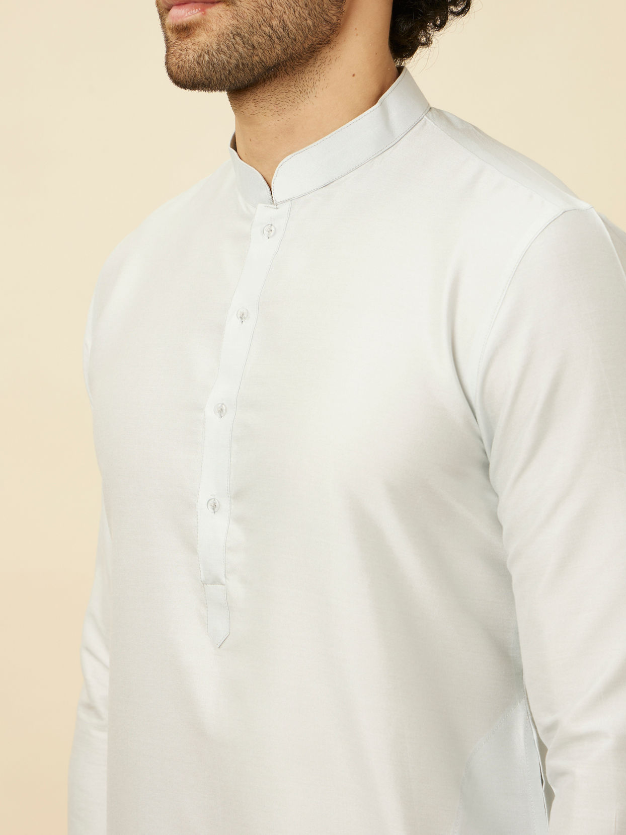 Manyavar Men Bright White Floral Patterned Angrakha Style Indo Western Set