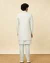 Manyavar Men Bright White Floral Patterned Angrakha Style Indo Western Set