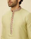 alt message - Manyavar Men Coral Pink Medallion Patterned Indo Western Set image number 1