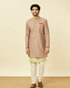 alt message - Manyavar Men Coral Pink Medallion Patterned Indo Western Set image number 2