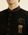 alt message - Manyavar Men Black Sequins Velvet Indo Western image number 1