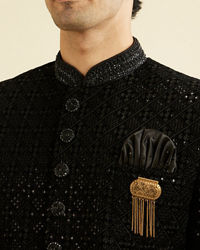 Manyavar Men Black Sequins Velvet Indo Western