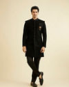 Manyavar Men Black Sequins Velvet Indo Western