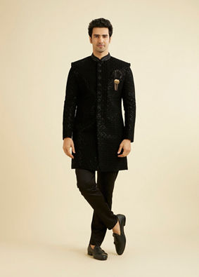 alt message - Manyavar Men Black Sequins Velvet Indo Western image number 2