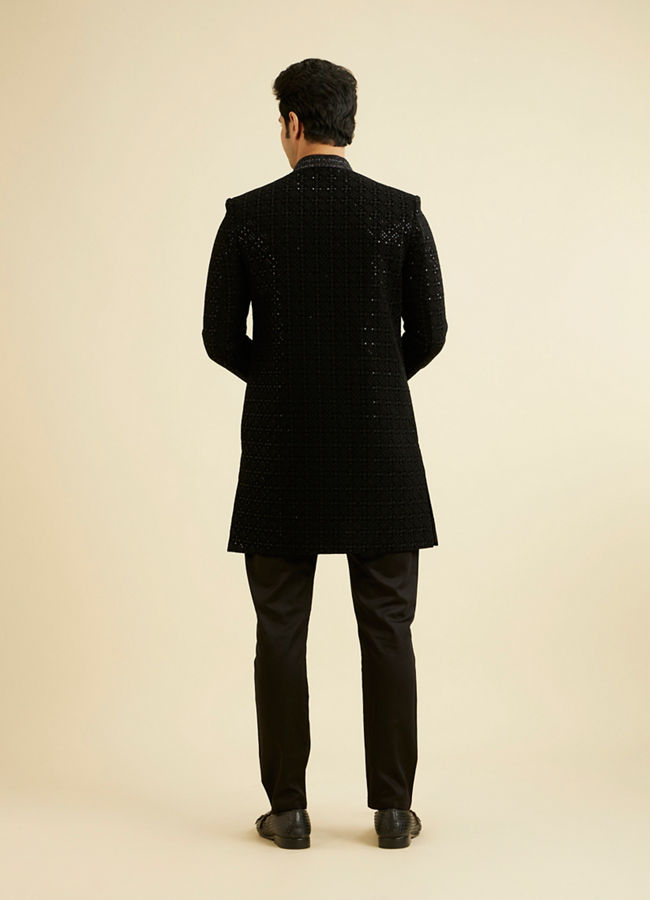 alt message - Manyavar Men Black Sequins Velvet Indo Western image number 4