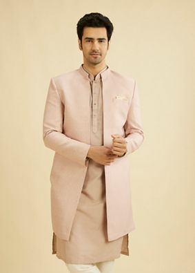 Manyavar Men Lilac Self Design Jacket Indo Western
