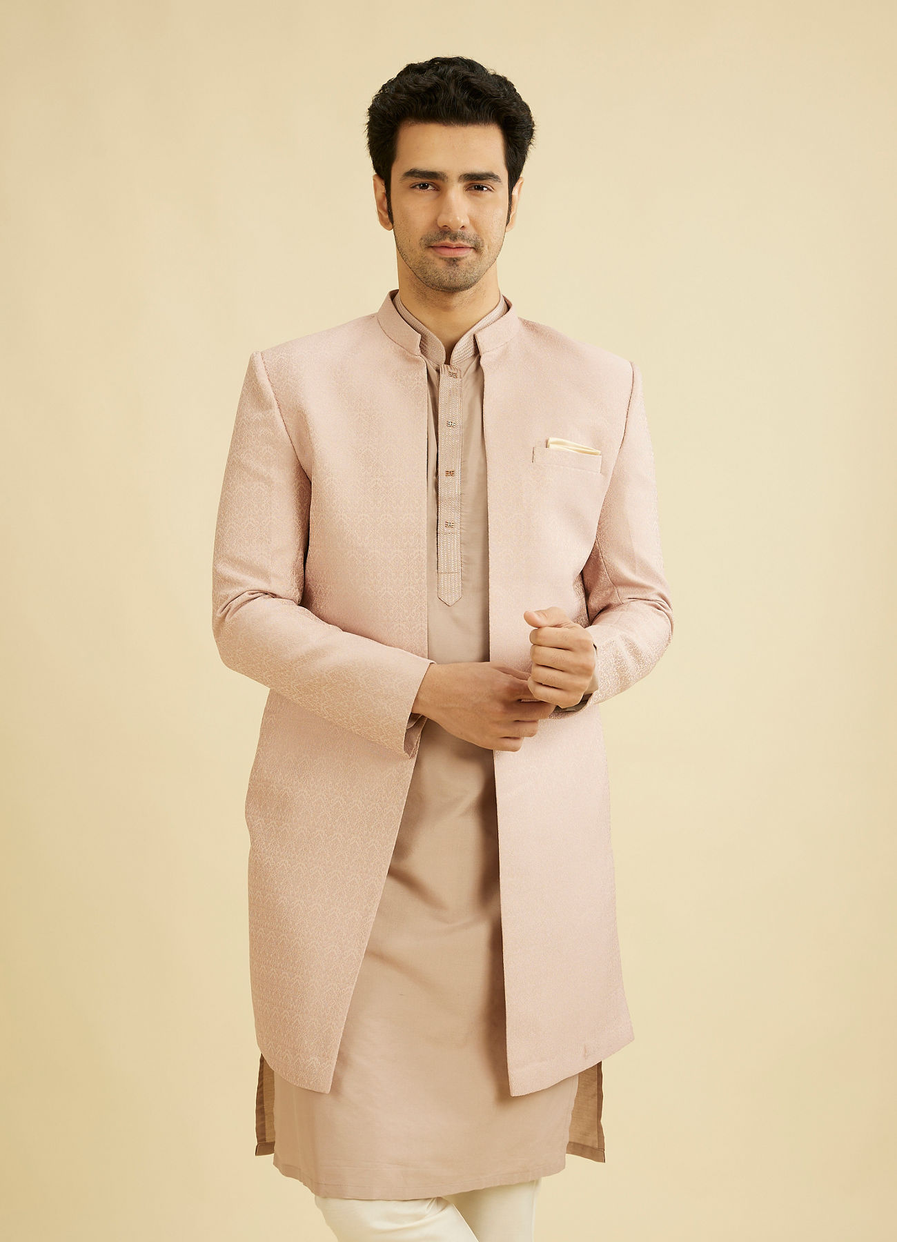 Manyavar Men Lilac Self Design Jacket Indo Western