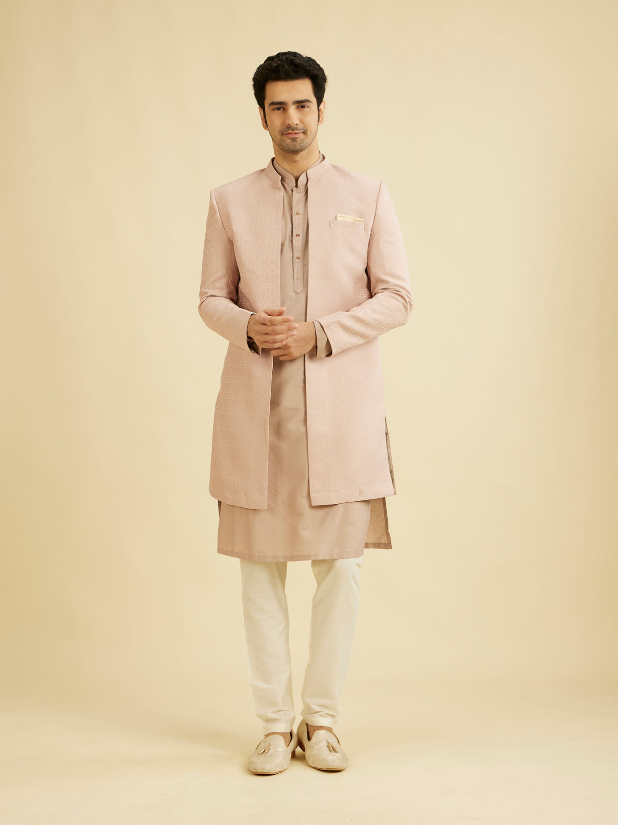 Manyavar Men Lilac Self Design Jacket Indo Western