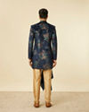 Manyavar Men Dark Blue Floral Patterned Indo Western Set