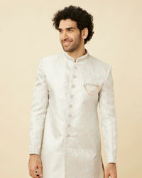 Manyavar Men Cloud Silver Bel Buti Patterned Indo Western Set