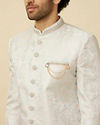 Manyavar Men Cloud Silver Bel Buti Patterned Indo Western Set