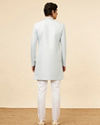 Manyavar Men Powder Blue Imperial Floral Patterned Indo Western Set