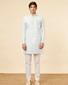 alt message - Manyavar Men Powder Blue Imperial Floral Patterned Indo-Western Set image number 2