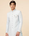 alt message - Manyavar Men Powder Blue Imperial Floral Patterned Indo-Western Set image number 0