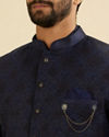 Manyavar Men Navy Blue Bel Buti Patterned Indo Western Set image number 1