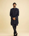 Manyavar Men Navy Blue Bel Buti Patterned Indo Western Set