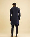 Manyavar Men Navy Blue Bel Buti Patterned Indo Western Set image number 4