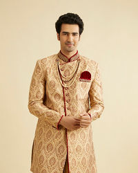 Manyavar Men Luxe Fawn Indo Western Set