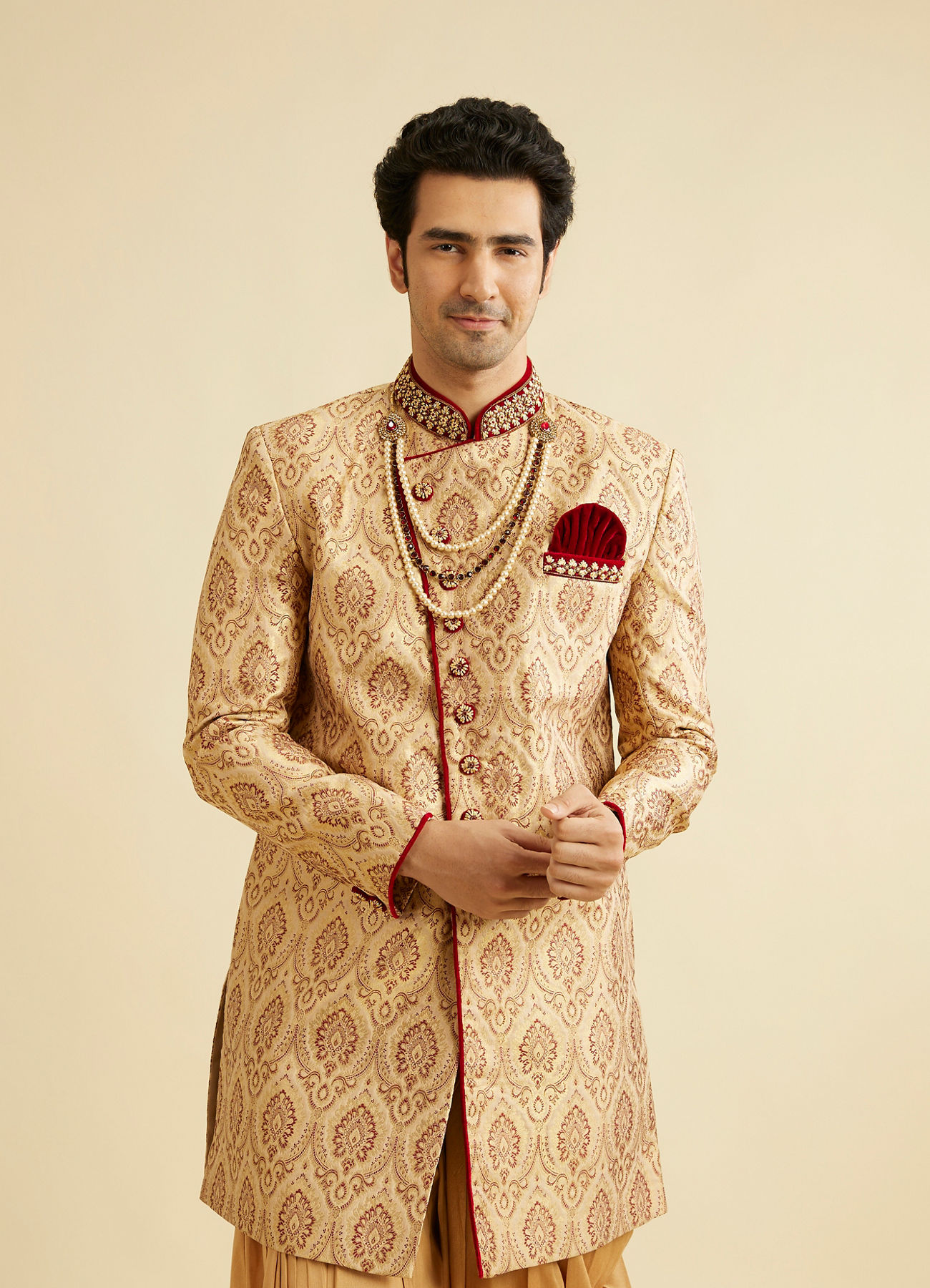 Manyavar Men Luxe Fawn Indo Western Set