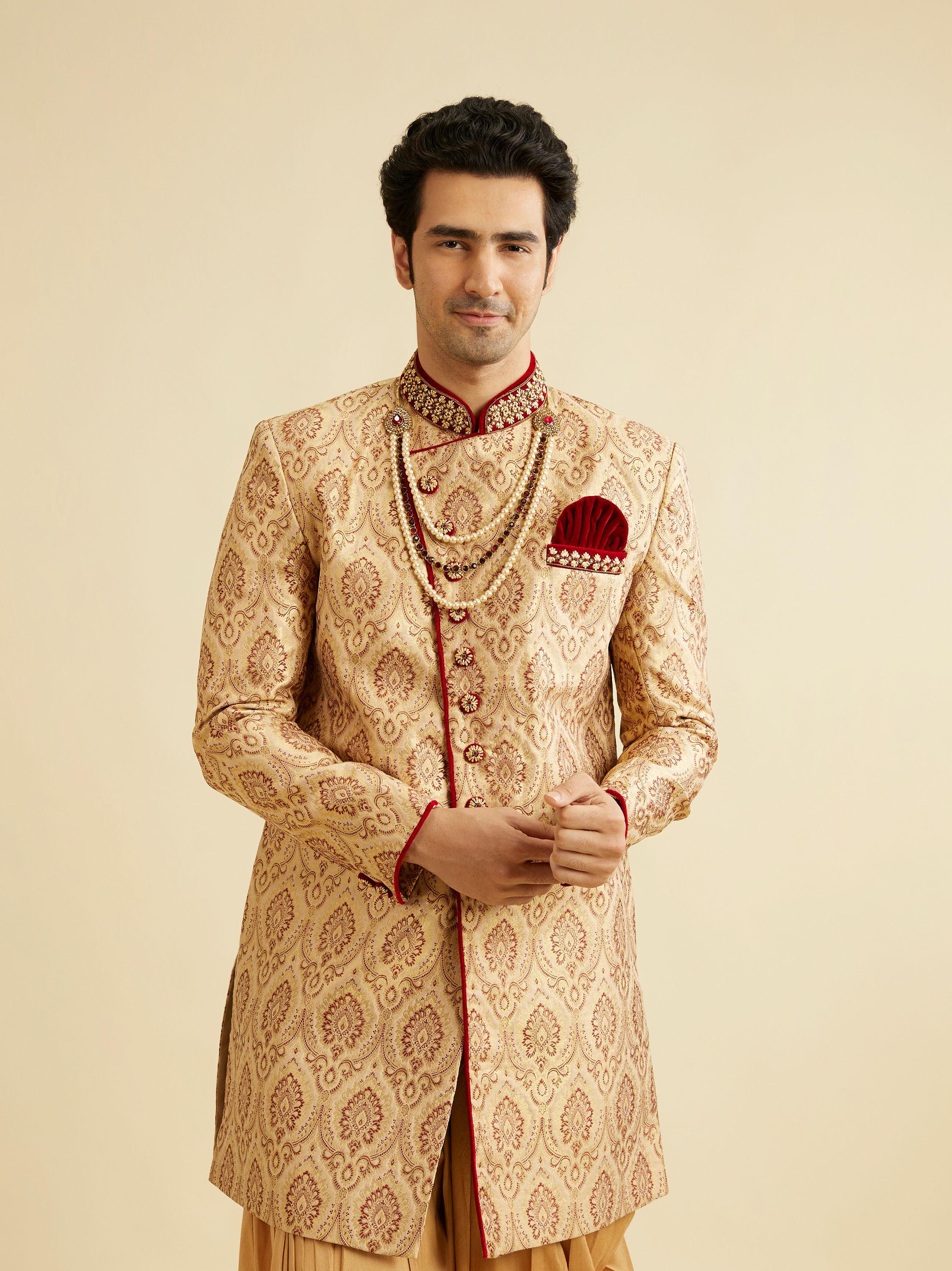 Manyavar Men Luxe Fawn Indo Western Set