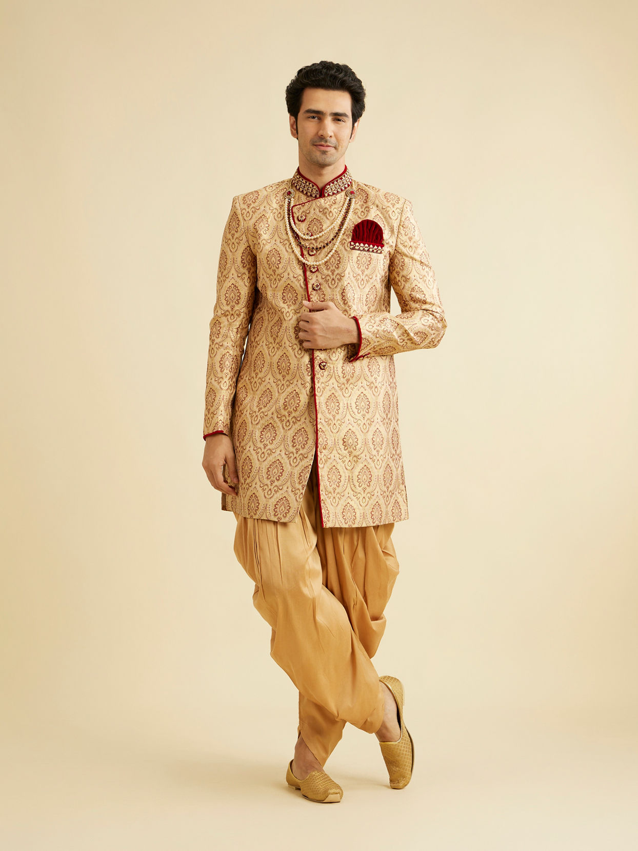 Manyavar Men Luxe Fawn Indo Western Set
