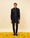 Manyavar Men Violet Blue Diamond Patterned Indo Western Set