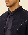 Manyavar Men Violet Blue Diamond Patterned Indo Western Set