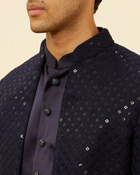 Manyavar Men Violet Blue Diamond Patterned Indo Western Set